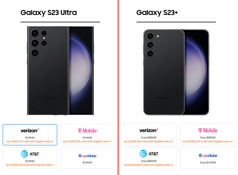 Compare, Samsung Galaxy S23 Ultra vs S23 & S23+